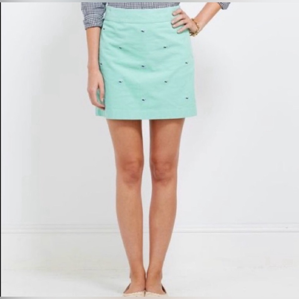 VINEYARD VINES Whale Embroidered Corduroy Skirt Turquoise Aqua Mint Green A-Line